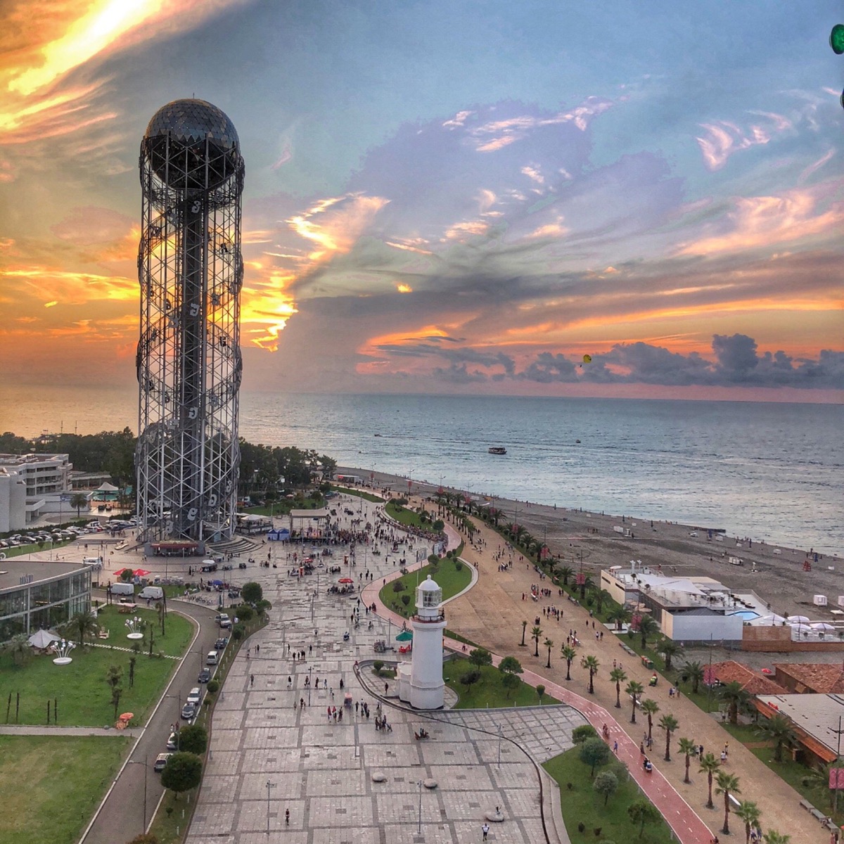 Batumi Boulevard seaside promenade at sunset