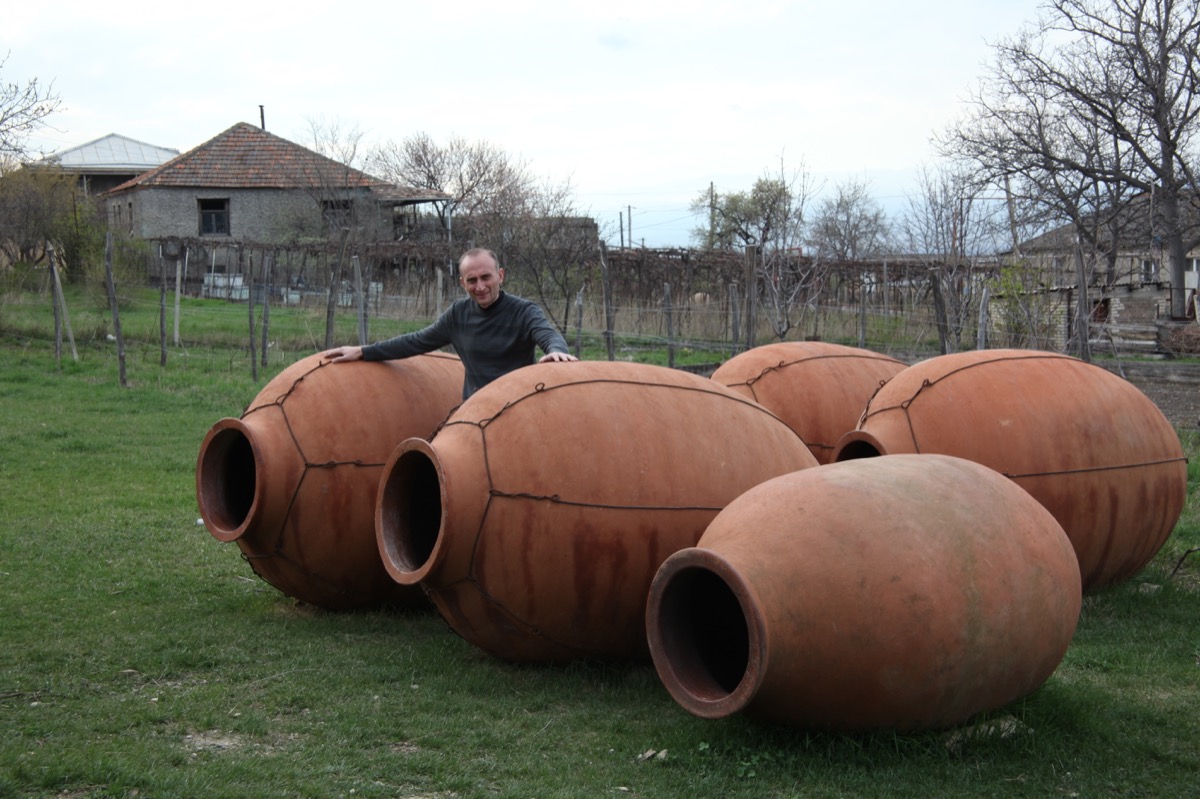 Traditional qvevri clay vessel winemaking process
