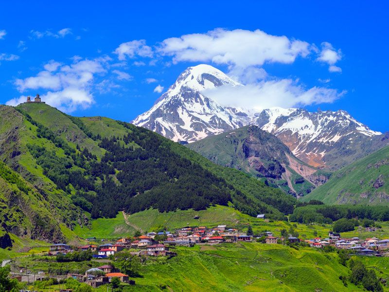 Snow-capped Mount Kazbegi at 5,033 meters