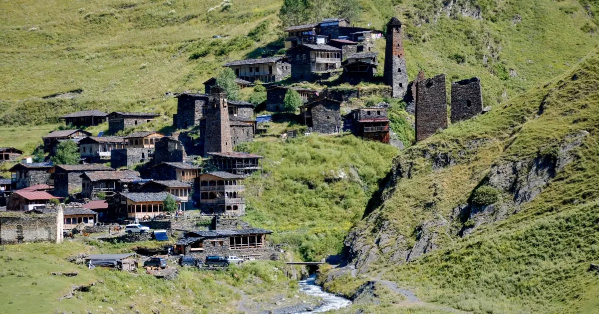 Dartlo village traditional Tushetian stone towers